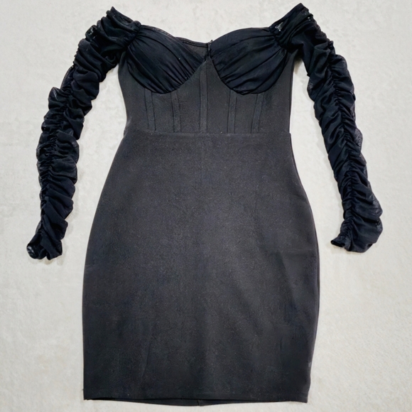 Little Black Dress ✦ Drop Waist Bodycon ✦ Long Sheer Sleeves + Padded Bust ✦ XS - Picture 7 of 17